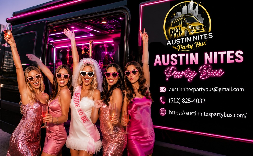 bride-and-friends-celebrating-beside-a-luxury-austin-nites-bachelorette-party-bus